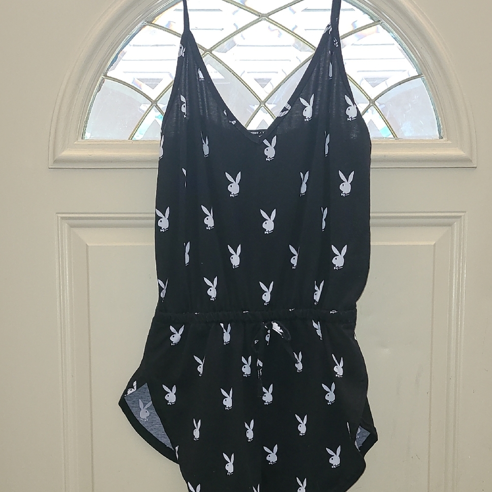 Black Romper with White Bunny Print